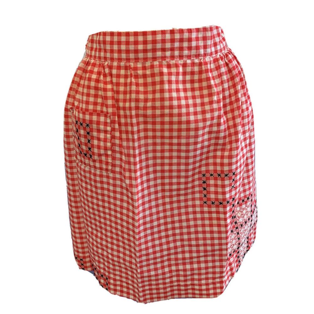 Vintage Red and White Gingham Checked 1/2 Apron Tie‎ Waist Cross Stitch Adult